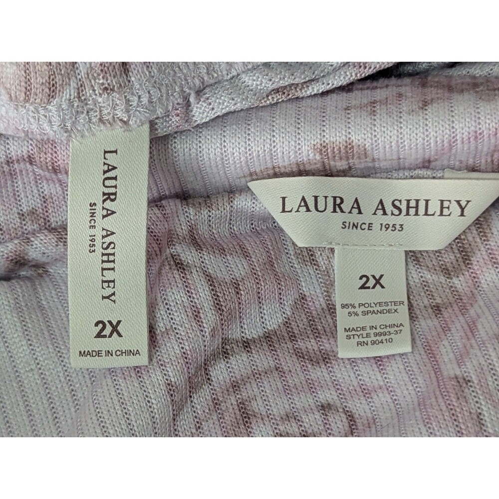 Laura Ashley Pajama Set Top Pants Womens 2X White Pink Floral Stretch Rib Knit - Picture 8 of 8